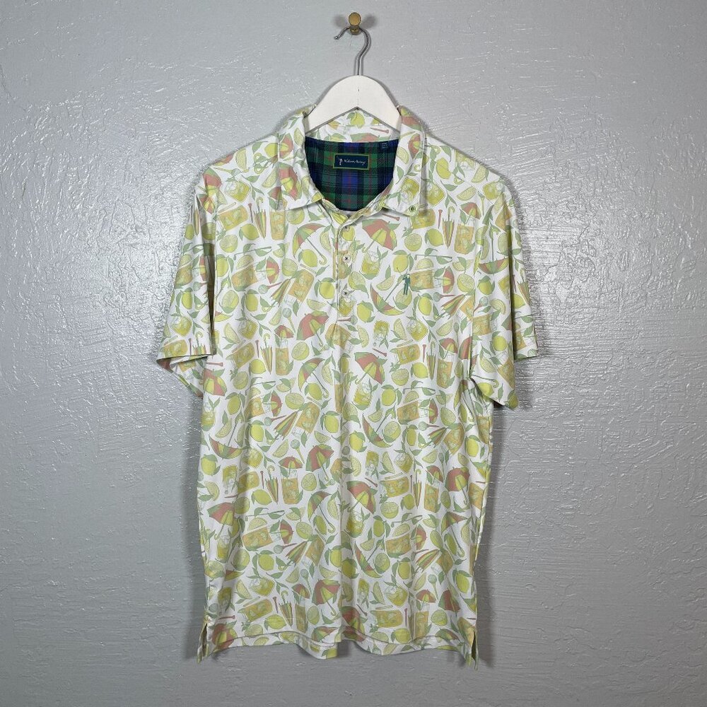 William Murray Men L Yellow White Lemon Life Golf Polo Shirt Short Sleeve